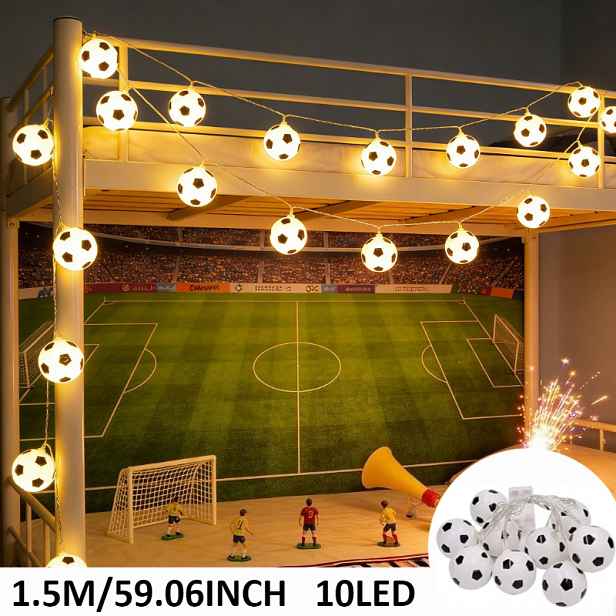 TEMU Fotbalově tematické dekorativní řetězové světla, dekorace do interiéru, fotbalově tematické atmosférické světelné řetězce, sportovně tematické