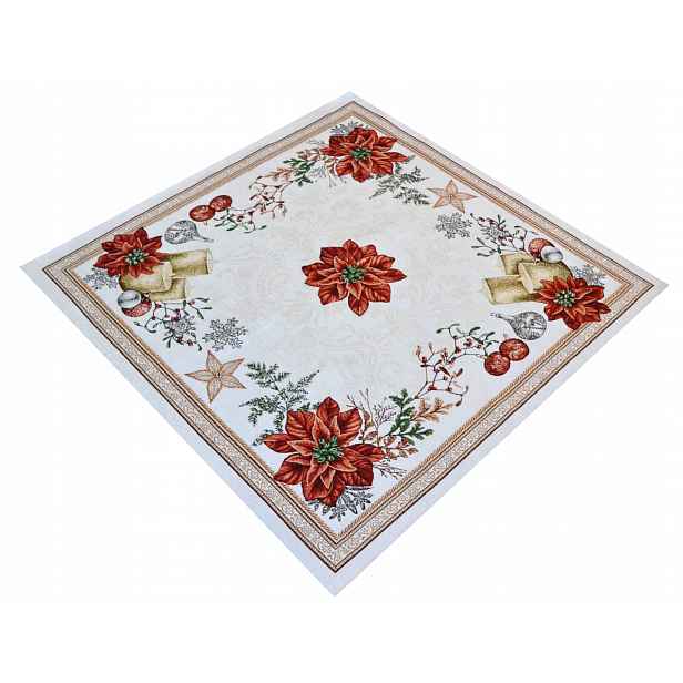 Ubrus Běhoun Gobelin Vánoční 100 x 100 cm Vánoce Ponsetia