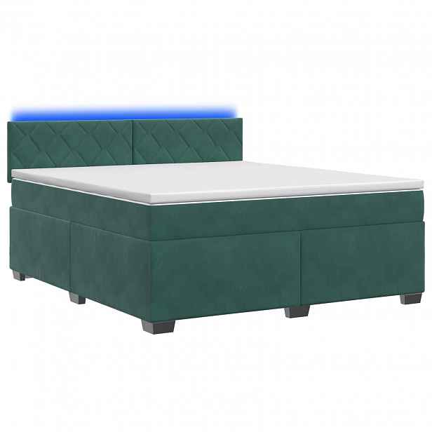 vidaXL Box spring postel s matrací a LED Tmavě zelená 160 x 200 cm