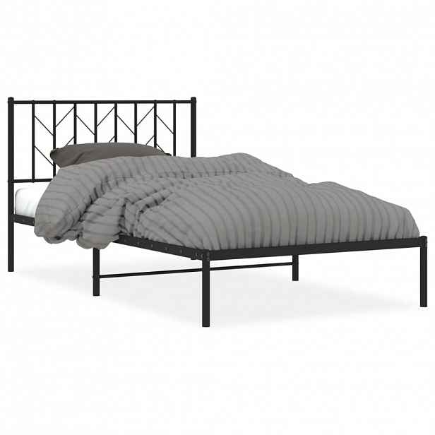 vidaXL Kovový rám postele s čelem černý 107 x 203 cm
