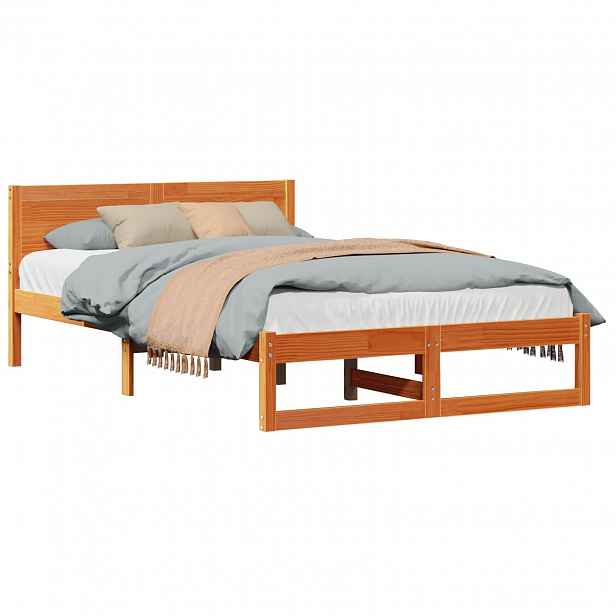 vidaXL Rám postele Voskově hnědá 135 x 190 cm Masivní borové dřevo