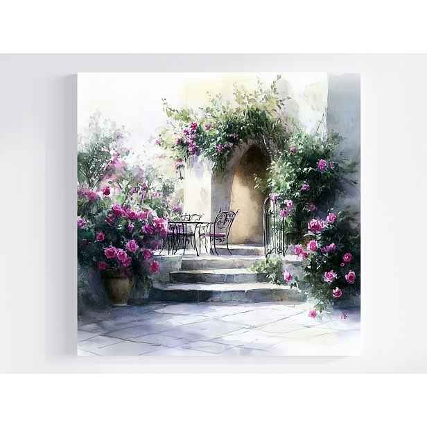 Obraz Na Plátně Canvas Dům Terasa Zahrada Schody Květiny Růže Léto 50x50