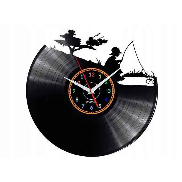 Rybář Angler Dekorativní Nástěnné Hodiny Moderní Vinylová Deska Na P