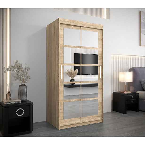 Šatní skříň se zrcadly ALENA - šířka 100 cm, dub sonoma