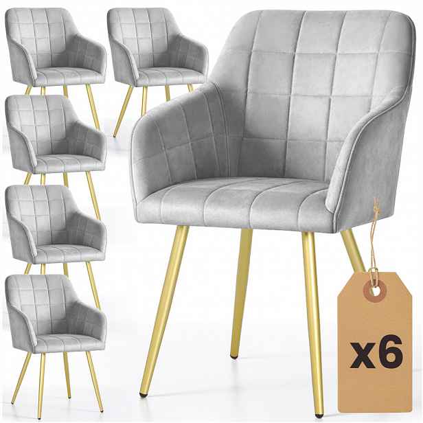 Set 6x jídelní prošívaná židle LARENZA - šedá / zlatá