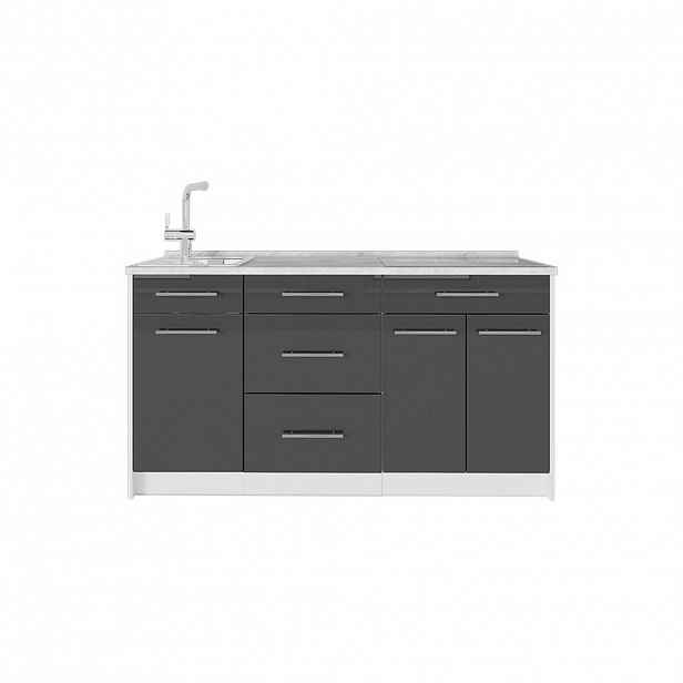 Vicco KUCHYŇSKÝ BLOK Fame-Line, Antracitový vysoký lesk/Bílá, 150 cm, PD Mramor