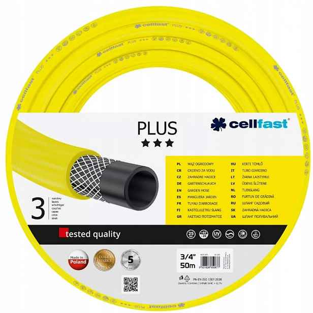 Zahradní hadice Cellfast Plus 3/4" 50 m, žlutá, 3-vrstvá