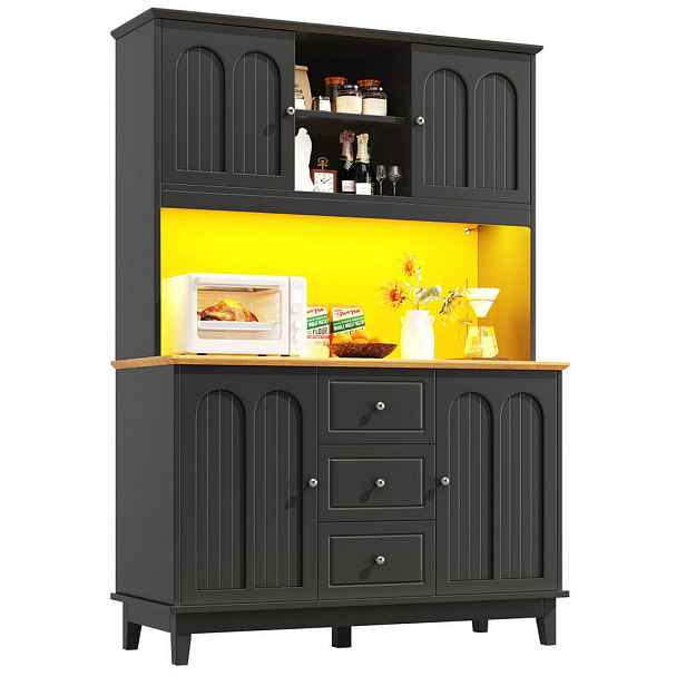 Modenvie BUFFET skříň 120/40/180 cm z MDF v černé a přírodní barvě s LED osvětlením