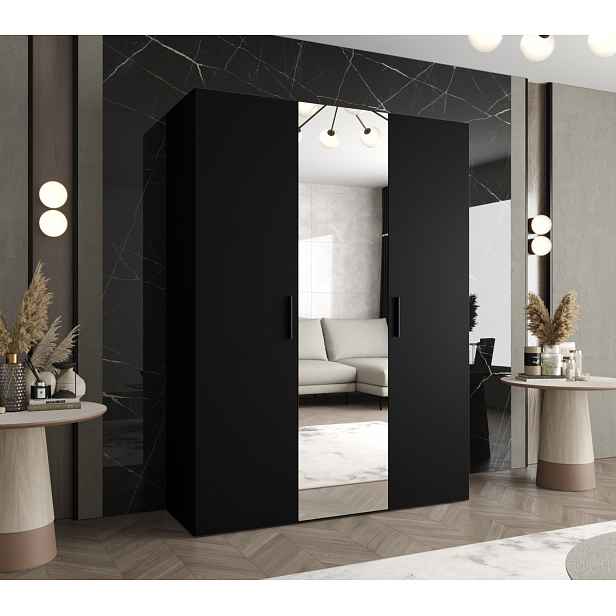 Šatní skříň se zrcadlem HELMA 2 150 cm - černá / černé úchyty