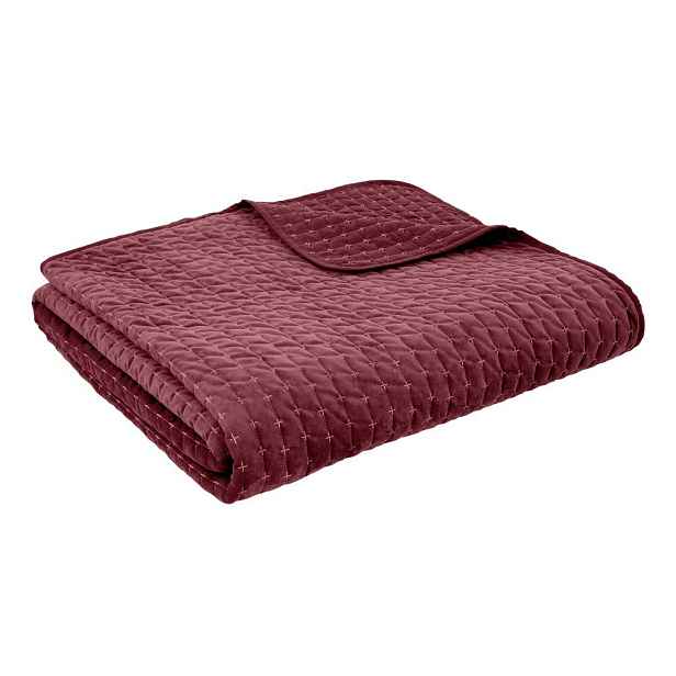 Vínový sametový prošívaný přehoz 240x260 cm Attica Velvet – Bianca
