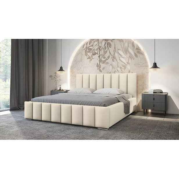 Elegantní čalouněná postel 140x200 MADALENA 2 s úložným prostorem - vanilková
