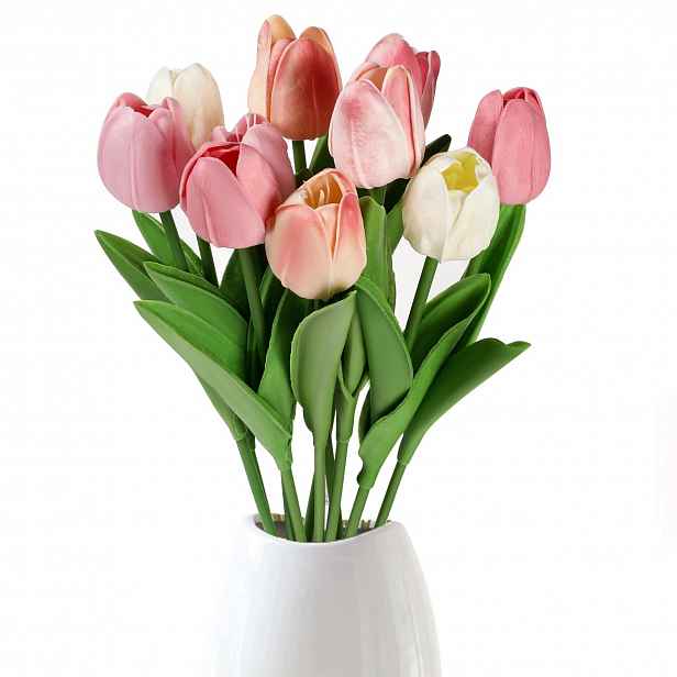 Tulipány 10 Ks 30 CM Růžovo Bílé Pro Diy Dekoraci Vázy