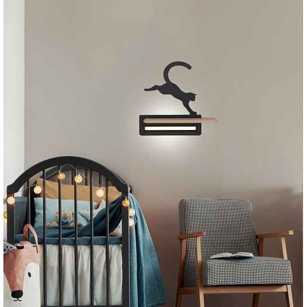 LED 5W dětská nástěnná lampa černá kočka skákající kočka