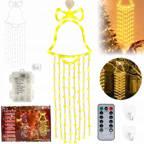 Led Zvonek Svítící Na Baterie, Vánoční Dekorace, 97 Led Diod, Odolný