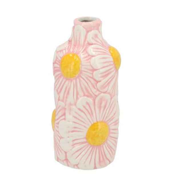 Růžová keramická vázička s reliéfem květů Jane Flower - Ø 7*16 cm daan kromhout