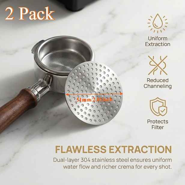 TEMU 2 balení - Espresso Puck Screen 2. generace, dvouvrstvá spodní sprchová clona, opakovaně použitelný kovový kávový filtr pro 54mm portafilter