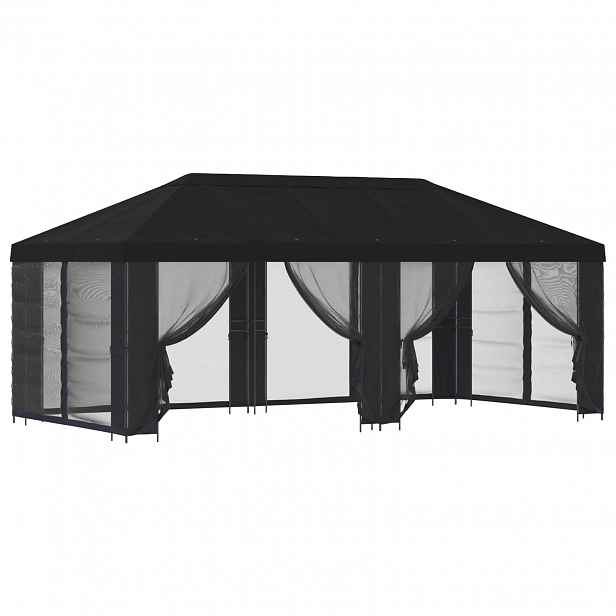 vidaXL Zahradní altán se stěnami 6 x 3 m Černá Polyester a ocel