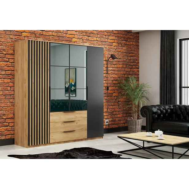 Casarredo Šatní skříň VARGA 200 dub kraft/černá