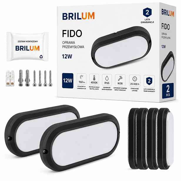 Fasádní lampa In/out Led Strop 12W Vodotěsná Černá Fido 30
