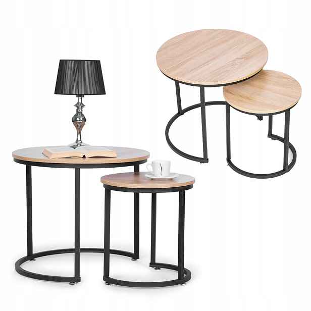 Sada konferenčních stolků 2 ks, kulatý loftový design ModernHome ModernHom