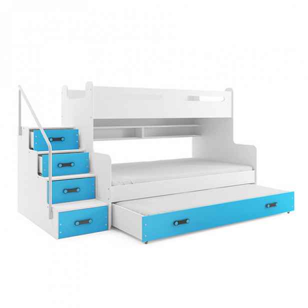 Dětská patrová postel MAX III s výsuvnou postelí 80x200 cm - bílá Modrá