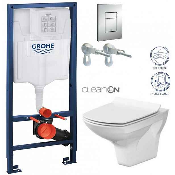 Rapid SL pro závěsné WC 38528SET s chromovou deskou + WC CERSANIT CLEANON CARINA + SEDÁTKO 38772001 CA3