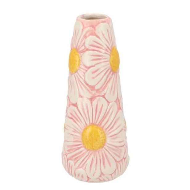 Růžová keramická vázička s reliéfem květů Jane Flower - Ø 8*18 cm daan kromhout