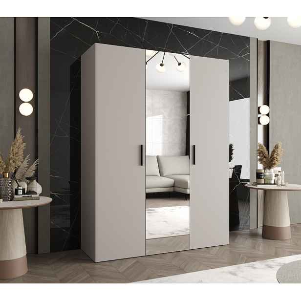 Šatní skříň se zrcadlem HELMA 2 150 cm - kašmír / černé úchyty