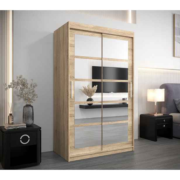 Šatní skříň se zrcadly ANABEL - šířka 120 cm, dub sonoma