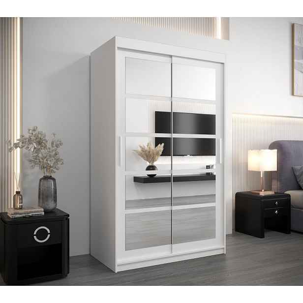 Šatní skříň se zrcadly ANABEL - šířka 120 cm, bílá