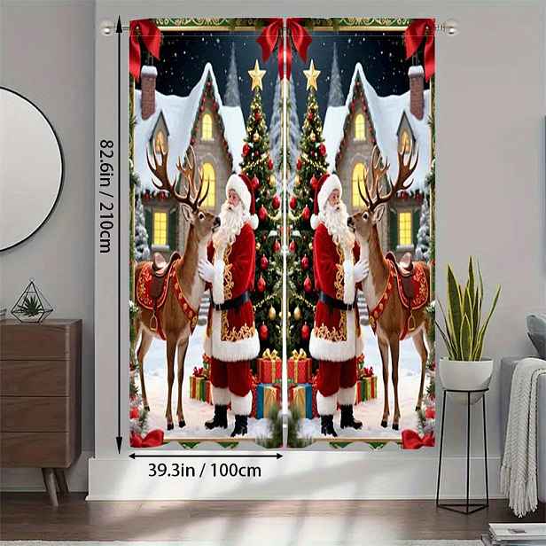 TEMU 1 ks/2 ks Vánoční digitálně potištěné závěsy Santa Claus je doprovázeno Zatemňovací panely Polotransparentní, Snadno zavěsití Drapérie s kapsou