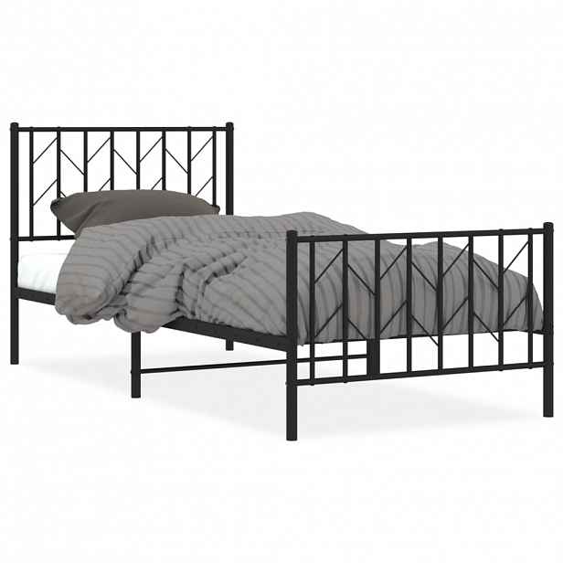 vidaXL Kovový rám postele s hlavovým a nožním čelem černý 90 x 190 cm