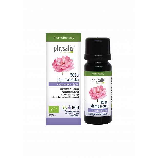 Esenciální olej Damašská růže 10 ml Certifikát Bio 100% přírodní Physalis