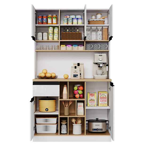 Modenvie BUFFET skříň z MDF, 105/45/185 cm, bílá s vysokým leskem