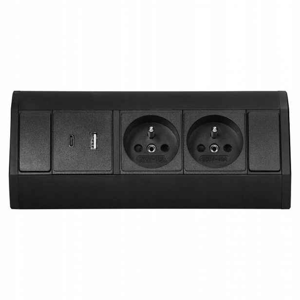 Podskříňová nábytková zásuvka 2x2P+Z, 2xUSB (typ A+c; 2,4A), černá