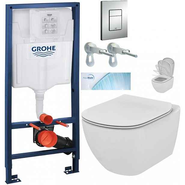 Rapid SL pro závěsné WC 38528SET s chromovou deskou + WC Ideal Standard Tesi se sedátkem SoftClose, AquaBlade 38772001 TE1