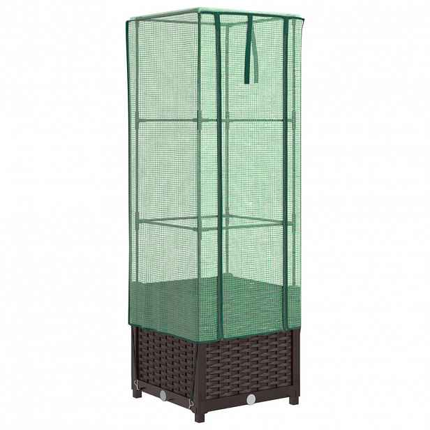vidaXL Vyvýšený záhon se skleníkem ratanový vzhled 40 x 40 x 139 cm