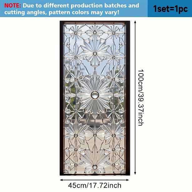 TEMU 2D plochá fólie - 2D plochá fólie - 1 ks. Květinový skleněný design, 2D okenní fólie. PVC staticky adsorpční okenní fólie, 45 x 100 cm. Domácí