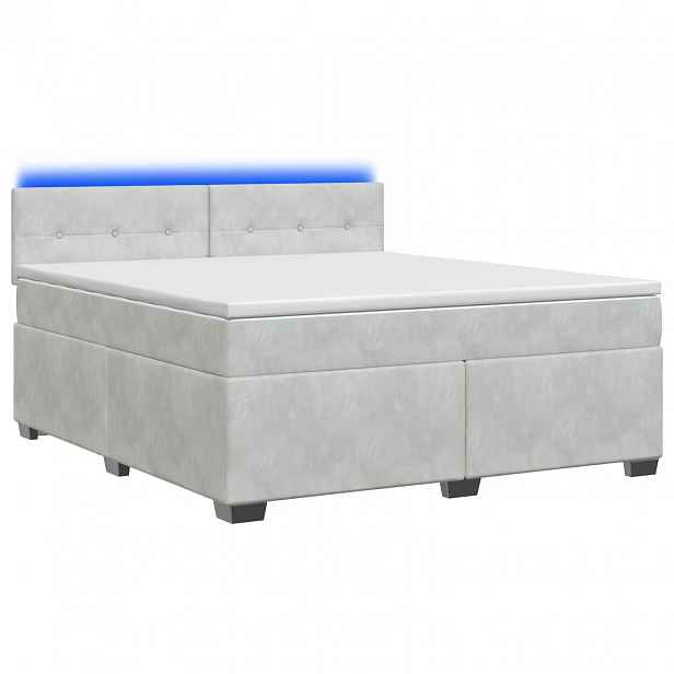 vidaXL Box spring postel s matrací a LED Světle šedá 180 x 200 cm