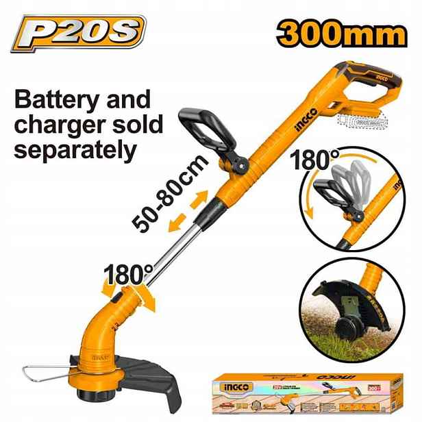 Akumulátorová strunová sekačka s nastavitelnou délkou 50-80 cm, 20 V
