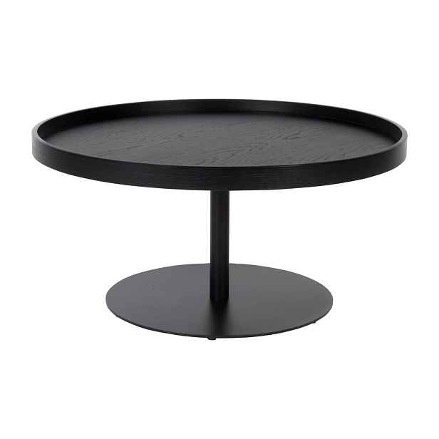 Černý kulatý konferenční stolek s deskou v dubovém dekoru ø 70 cm Yuri L – White Label