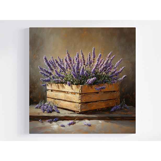 Obraz Na Plátně Canvas Dekorace Dřevěná Krabička Květiny Levandule 50x50