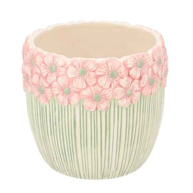 Růžovo-zelený obal na květináč s reliéfem květů Jane Flower - Ø 13*11cm daan kromhout