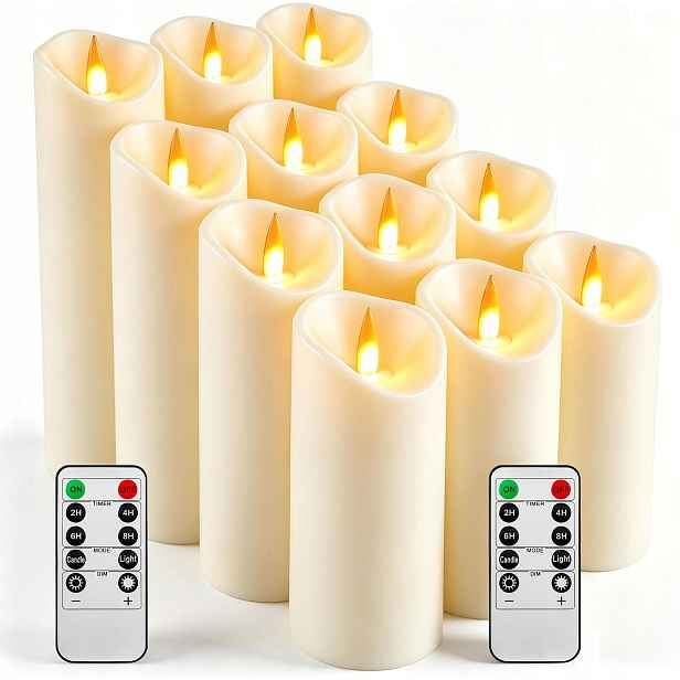 Sada 12 Led svíček 4 velikosti v barvě slonové kosti