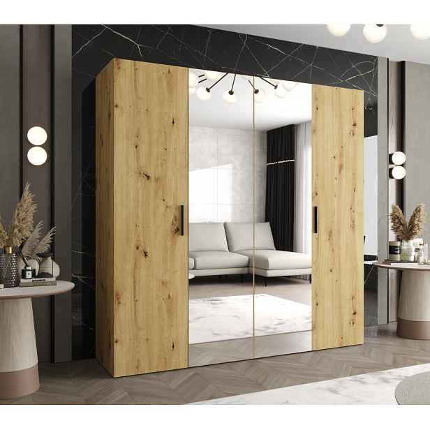 Šatní skříň se zrcadly HELMA 2 200 cm - dub artisan / černé úchyty
