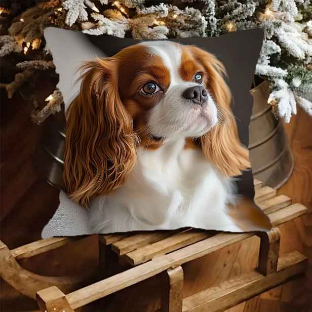 TEMU 1ks Povlak na polštář s potiskem plemene King Charles Spaniel - Moderní zipový povlak s designem štěněte a obličeje King Charles Spaniel,