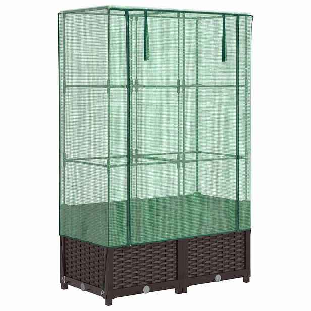 vidaXL Vyvýšený záhon se skleníkem ratanový vzhled 80 x 40 x 138 cm