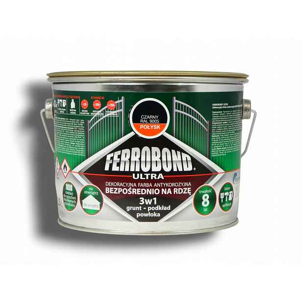 Barva proti rzi 3v1 Ferrobond Ultra RAL9005 Černý lesk 2,5 L