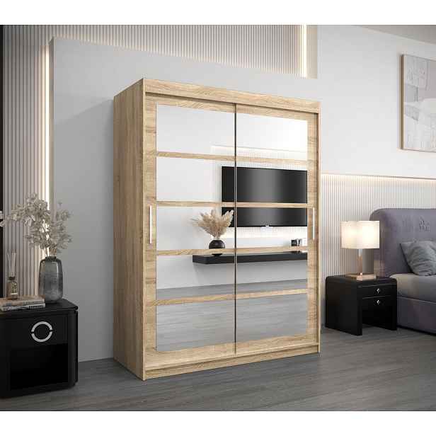 Šatní skříň se zrcadly KARLA - šířka 150 cm, dub sonoma