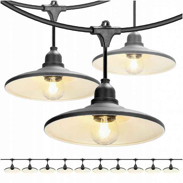 Set Crete 2x zahradní girlanda 5 m kabel 10 m 10 x stínidlo černé M2
